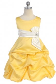 Banana/Ivory SatinSleeveless Pick-up Style Flower Girl Dress Banana/Ivory SatinSleeveless Pick-up Style Flower Girl Dress