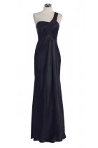 Black Bridal Satin One Shoulder Pleated Wrapped Elegant Long Bridesmaid & Prom Dress