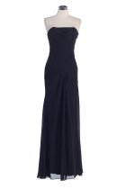 Black Chiffon Strapless Gathered Wrapped Dropped Waistline Elegant Bridesmaid & Prom Gown