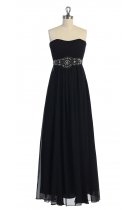 Black Gorgeous Chiffon Strapless Beaded Waistband Pleated Bridesmaid & Prom Dress