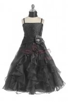Black Jeweled Bodice Ruffle Layered Organza Flower Girl Dress