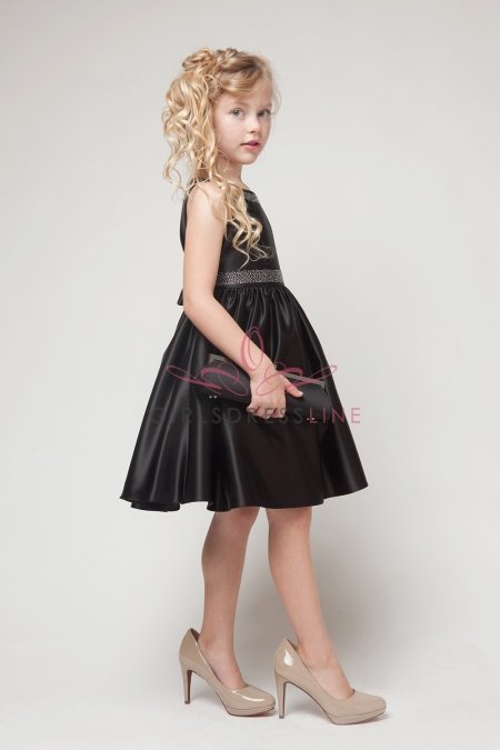 Black Poly-satin Flower Girl Dress with Rhinstone Beading Black Poly-satin Flower Girl Dress with Rhinstone Beading