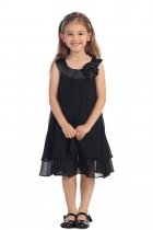 Black Satin bib necklin & chiffon A-line flower girl dress