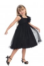 Black Soft Tulle tulle overlay empire dress with Short Sleeves