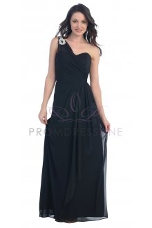 Black Taffeta Jewel Beading on Single Shoulder Gathered Long Bridesmaid Gown Black Taffeta Jewel Beading on Single Shoulder Gathered Long Bridesmaid Gown