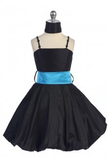 Black Taffeta Jewel Straps Bubbled Hem Short Flower Girl Dress Black Taffeta Jewel Straps Bubbled Hem Short Flower Girl Dress