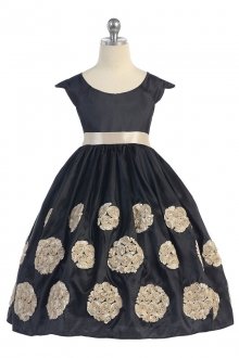 Black/Champagne Taffeta Rose Pattern Flower Girl Dress Black/Champagne Taffeta Rose Pattern Flower Girl Dress