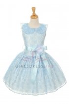Blue Sleeveless Lace Flower Girl Dress