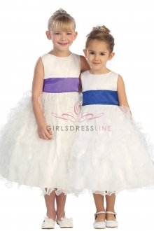 Bridal Satin Bodice with Ruffled Organza Overlaid Flower Girl Dress
