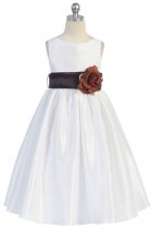 Brown Flowers and Sash Flower Girl Dress