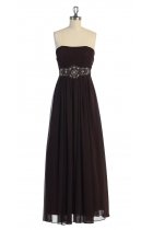 Brown Gorgeous Chiffon Strapless Beaded Waistband Pleated Bridesmaid & Prom Dress