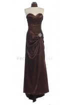 Brown Strapless Sweetheart Pleated Bodice Full Length Bridesmaid Dress