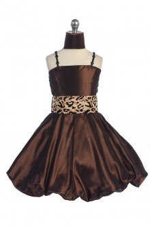 Brown Taffeta Jewel Straps Bubbled Hem Short Flower Girl Dress Brown Taffeta Jewel Straps Bubbled Hem Short Flower Girl Dress