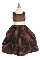 Brown Taffeta Pick Flower Girl Dress with Sash