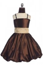 Brown Taffeta Spaghetti Strap Bubble Hem Short Flower Girl Dress