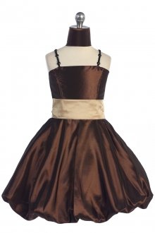 Brown Taffeta Spaghetti Strap Bubble Hem Short Flower Girl Dress Brown Taffeta Spaghetti Strap Bubble Hem Short Flower Girl Dress