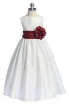 Burgundy Flowers and Sash Flower Girl Dress
