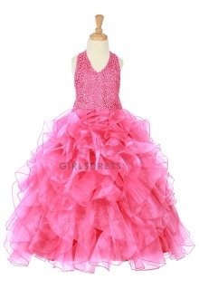 Carnation Cascade Ruffles Beaded Lace Pageant Party Girl Dress Carnation Cascade Ruffles Beaded Lace Pageant Party Girl Dress