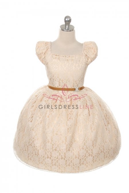 Champagne Cap Sleeve Lace Flower Girl Dress