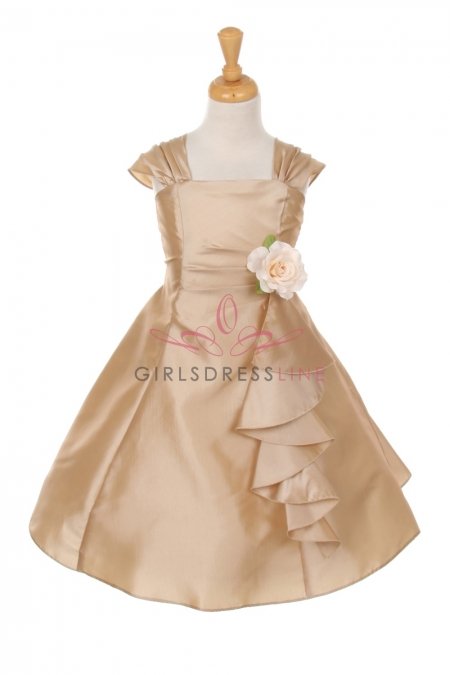 Champagne Elegant Ruffle Taffeta Flower Girl Dress Champagne Elegant Ruffle Taffeta Flower Girl Dress