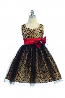 Champagne Leopard Print Dress with Mesh Overlay Flower Girl Dress