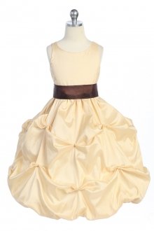 Champagne Taffeta Pick Up Flower Girl Dress with Sash Champagne Taffeta Pick Up Flower Girl Dress with Sash