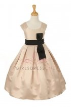 Champagne/Black Satin Empire Flower Girl Dress