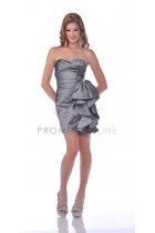 Charcoal Taffeta Strapless Sweetheart Gathered Empire Waistline Ruffled Short Bridesmaid Dress