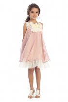 Chiffon Short Flower Girl Dress with ruffled flower neckline
