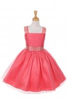 Coral Bling Bling Shiny Studded with Rhinestone Tulle Flower Girl Dress