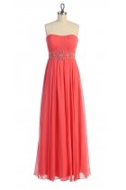 Coral Gorgeous Chiffon Strapless Beaded Waistband Pleated Bridesmaid & Prom Dress