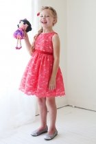 Coral Lace Flower Girl Dress with Sash