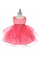 Coral Satin and Organza Layered Infant Dress