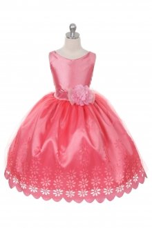 Coral Sleeveless Taffeta and Tulle Flower Girl Dress