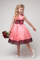 Coral/Black Satin Lace Flower Girl Dress
