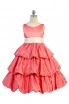 Coral/Ivory Satin Bubbled Hem Flower Girl Dress