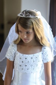 Cute rhinestone tiara attached to double layer veil