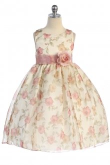 Dust Rose Floral Printed Sleeveless Fower Girl Dress