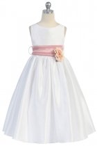 Dusty Rose Flowers and Sash Flower Girl Dress
