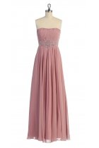 Dusty Rose Gorgeous Chiffon Strapless Beaded Waistband Pleated Bridesmaid & Prom Dress