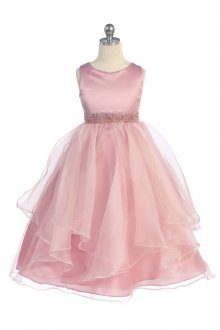 Dusty Rose Satin and Organza Layered Flower Girl Dress Dusty Rose Satin and Organza Layered Flower Girl Dress