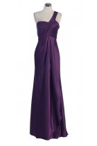 Eggplant Bridal Satin One Shoulder Pleated Wrapped Elegant Long Bridesmaid & Prom Dress