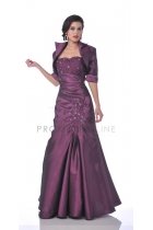 Eggplant Embroidered Taffeta Strapless Gathered A-line Dress with Bolero