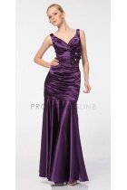 Eggplant Pleated Bodice with Floral Detail Mermaid Bridesmaid Dress