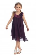 Eggplant Satin bib necklin & chiffon A-line Flower Girl dress