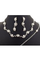 Elegant Pearl Necklace Earring Set with Bracelets - F