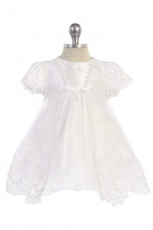 Embroidered Organza Overlaid Satin Christening & Baptism Gown