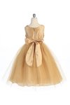 Gold Sleeveless Tulle Skirt Dress with Rosette Bodice Flower Girls Dress