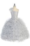 Turquoise/Silver Single Shoulder Princess Pageant Girl Ball Gown