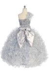 Turquoise/Silver Single Shoulder Princess Pageant Girl Ball Gown